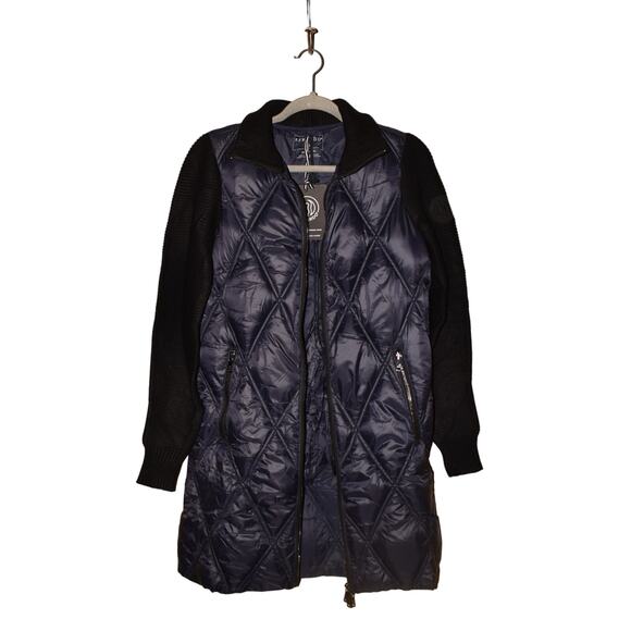 BERNARDO NEW $215 Knit Sleeve Diamond‎ Quilt Puffer Coat Navy XS - Picture 4 of 7